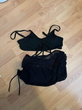 Black Swim top with Ruched Skirt
